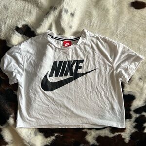Nike White and Black Logo Crop Top